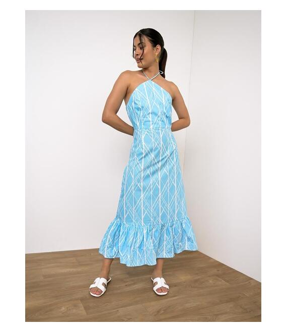 Glamorous Φόρεμα Με Δέσιμο Στον Λαιμό Γαλάζιο - Emanuel