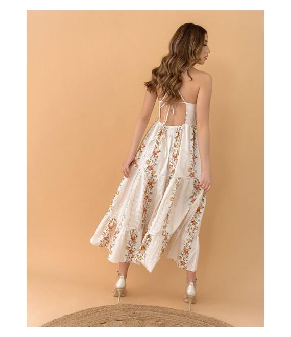 Glamorous Φόρεμα Με Λεπτή Τιράντα Floral Μπεζ - Be Amazing