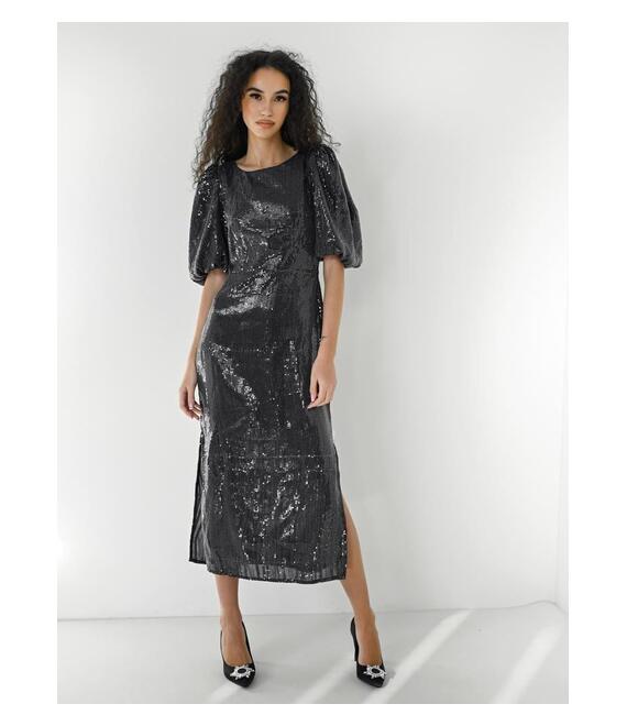 Glamorous Φόρεμα Midi Με Βολάν Στα Μανίκια Μαύρο - Baras