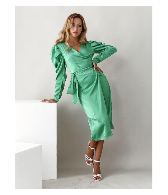 Glamorous Φόρεμα Midi Σατέν Πράσινο - Cancel Your Plans
