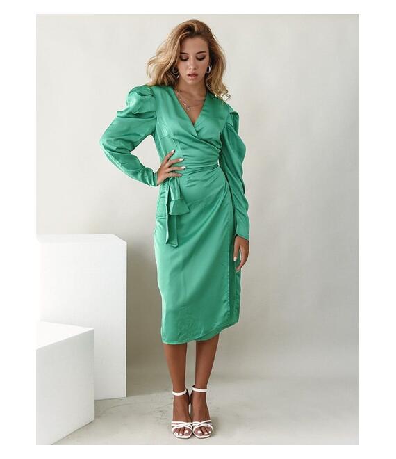 Glamorous Φόρεμα Midi Σατέν Πράσινο - Cancel Your Plans