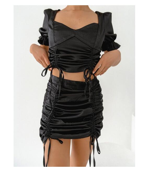 Glamorous Φούστα Με Σούρες Μαύρη - Edwina