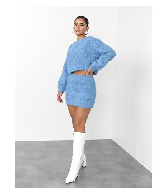 Glamorous Πλεκτή Φούστα Mini Γαλάζια - Maento