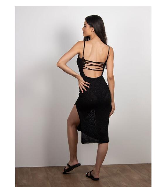 Φόρεμα Μακρύ Lurex Με Ανοιχτή Πλάτη Μαύρο - Pertosa