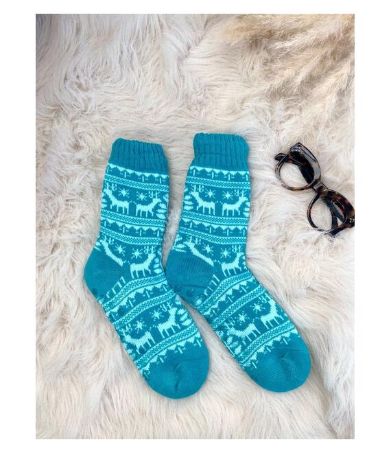 Κάλτσες Με Γουνάκι & Χριστουγεννιάτικο Μοτίβο Γαλάζιες - Alter Ego