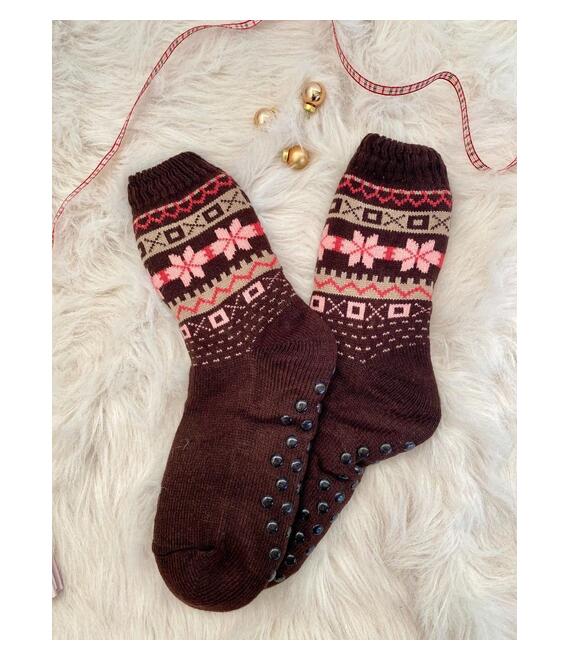 Κάλτσες Με Γουνάκι & Χριστουγεννιάτικο Μοτίβο Καφέ - Be A Deer