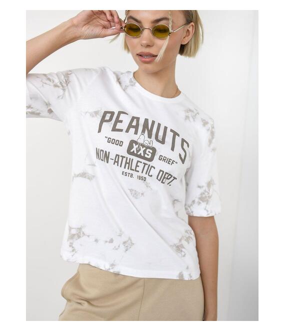 ONLY T-Shirt Tie Dye Με Στάμπα Μπεζ - Peanuts
