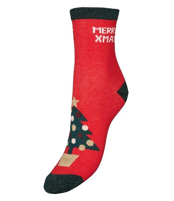 Vero Moda Κάλτσες Λεπτές Με Χριστουγεννιάτικο Μοτίβο Κόκκινες - Marta