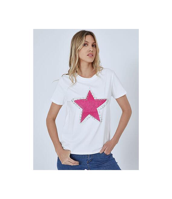 T-shirt με αστέρι και strass SM7895.4079+4