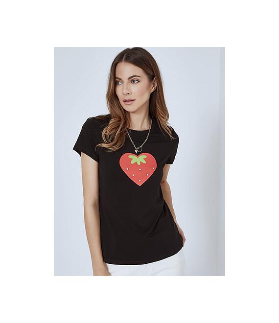 T-shirt φράουλα με strass SM7958.4389+2