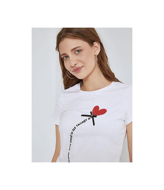 T-shirt με strass καρδιά και φιόγκο SM7958.4835+1