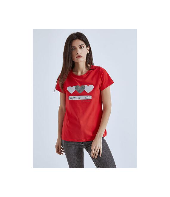 T-shirt με μεταλλιζέ καρδιές SM7974.4033+3