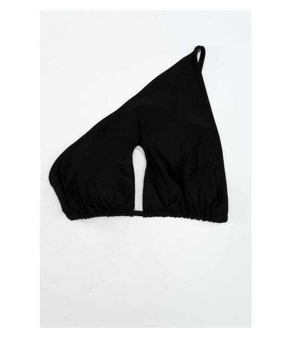 GIGI-Μαγιό Top με Έναν Ώμο και Άνοιγμα Μπροστά Plus Size - Μαύρο