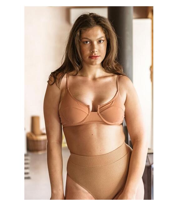 GIGI-Μαγιό Top Ριπ με Μπανέλα Plus Size - Μπεζ