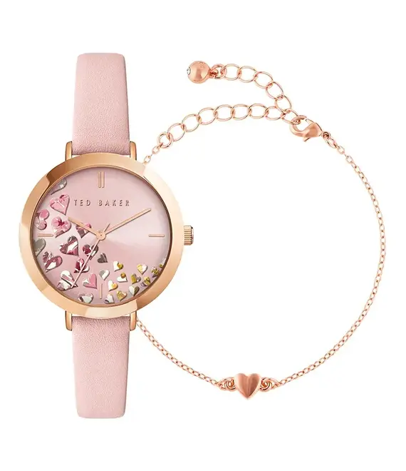 Ρολόι και βραχιόλι Ted Baker γυναικείο, χρώμα: ροζ, BKG028100