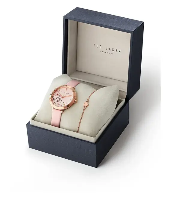 Ρολόι και βραχιόλι Ted Baker γυναικείο, χρώμα: ροζ, BKG028100