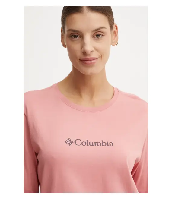 Βαμβακερή μπλούζα με μακριά μανίκια Columbia χρώμα: ροζ