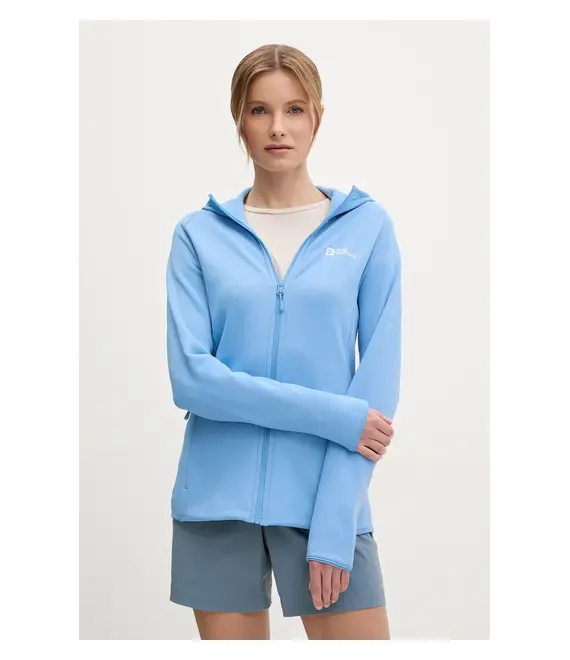 Αθλητική μπλούζα Jack Wolfskin Baiselberg χρώμα: ροζ, με κουκούλα, 1710772