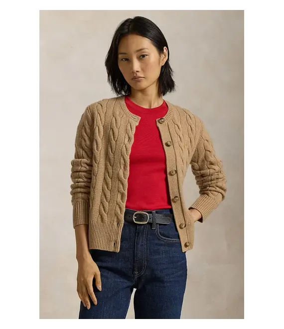 Μάλλινη ζακέτα Polo Ralph Lauren χρώμα: μπεζ, 211910443