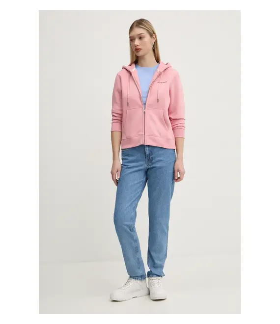 Μπλούζα Guess Jeans χρώμα: ροζ, με κουκούλα, W4YQ13 KC811