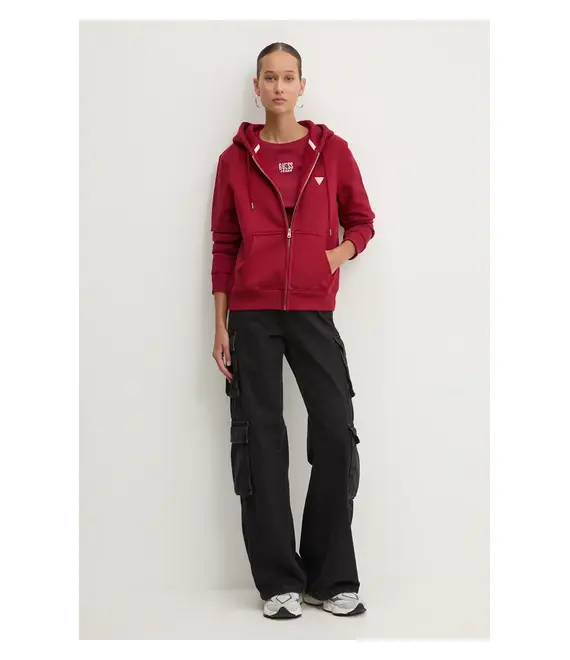 Μπλούζα Guess Jeans χρώμα: κόκκινο, με κουκούλα, W4YQ03 KC811