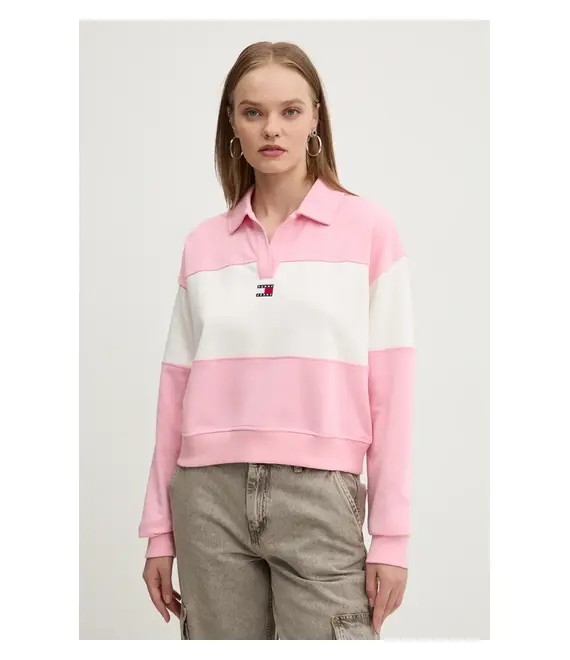 Μπλούζα Tommy Jeans χρώμα: ροζ, DW0DW18705