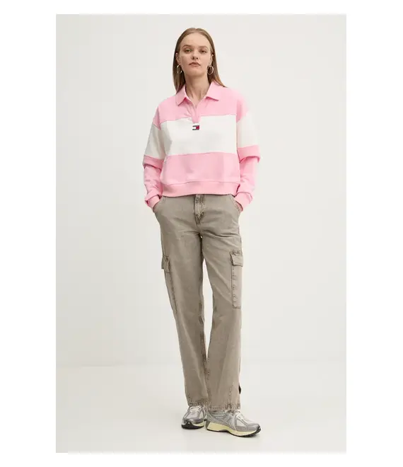Μπλούζα Tommy Jeans χρώμα: ροζ, DW0DW18705