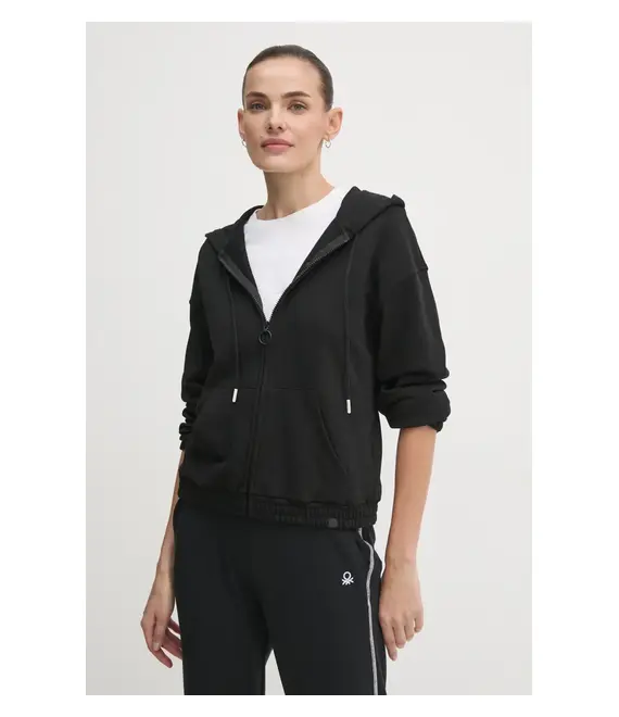 Μπλούζα United Colors of Benetton χρώμα: μαύρο, με κουκούλα, 31NB3M06U