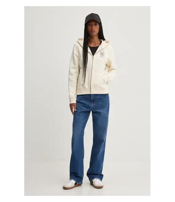 Μπλούζα Guess Jeans χρώμα: μπεζ, με κουκούλα, W4BQ14 KC811