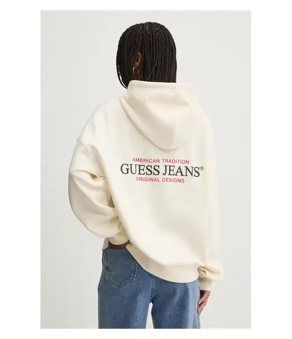 Μπλούζα Guess Jeans χρώμα: μπεζ, με κουκούλα, W4BQ21 KC811