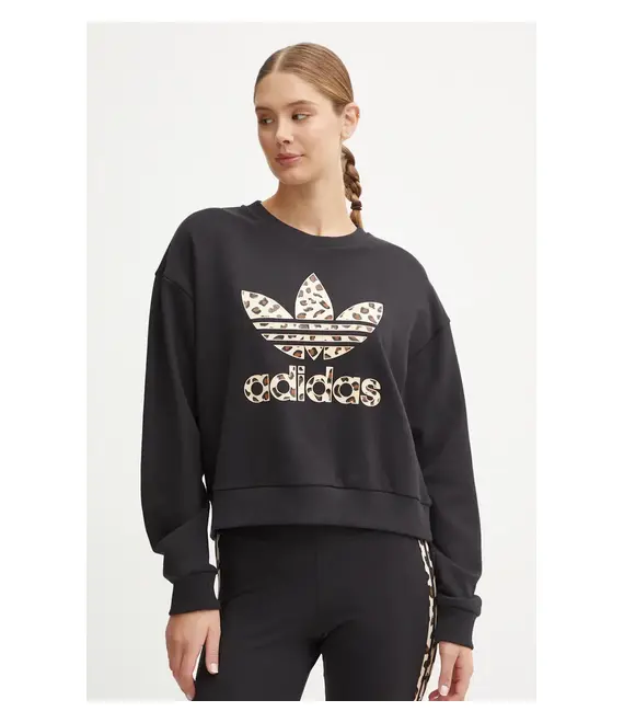 Βαμβακερή μπλούζα adidas Originals Leopard Sweat γυναικεία, χρώμα: μαύρο, IW8480