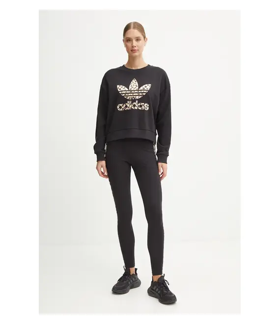 Βαμβακερή μπλούζα adidas Originals Leopard Sweat γυναικεία, χρώμα: μαύρο, IW8480