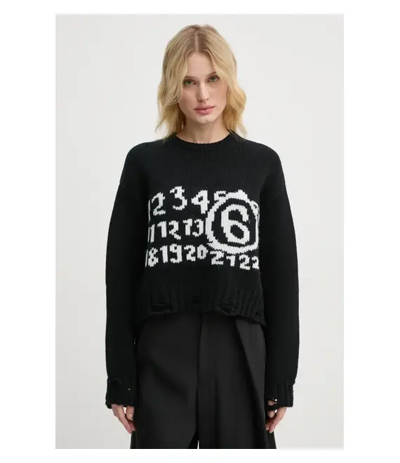 Μάλλινο πουλόβερ MM6 Maison Margiela γυναικείο, χρώμα: μαύρο, S62HL0029.M13074