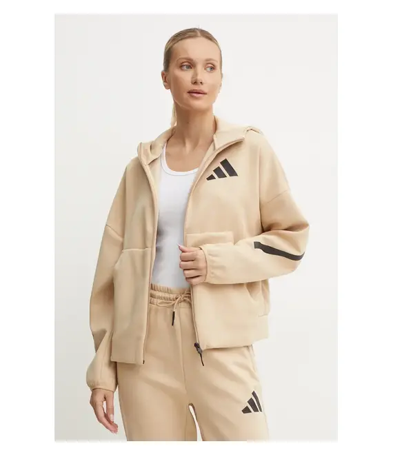 Μπλούζα adidas ZNE χρώμα: μπεζ, με κουκούλα, JD9594