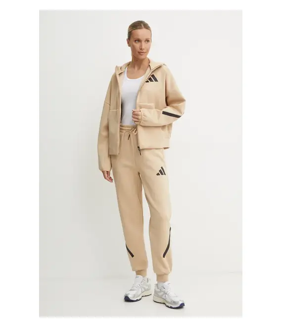 Μπλούζα adidas ZNE χρώμα: μπεζ, με κουκούλα, JD9594