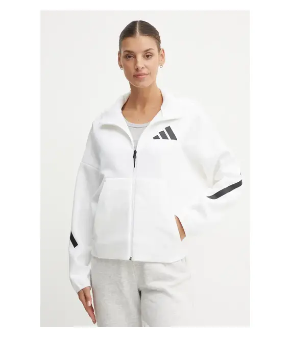 Μπλούζα adidas ZNE χρώμα: άσπρο, με κουκούλα, JE7849