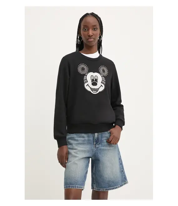 Βαμβακερή μπλούζα Desigual MICKEY YEAH! γυναικεία, χρώμα: μαύρο, 24WWSK10