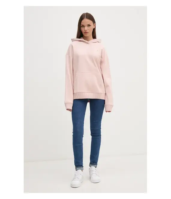 Βαμβακερή μπλούζα Calvin Klein Jeans γυναικεία, χρώμα: ροζ, με κουκούλα, J20J224173