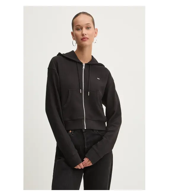 Μπλούζα Tommy Jeans χρώμα: μαύρο, με κουκούλα, DW0DW18763