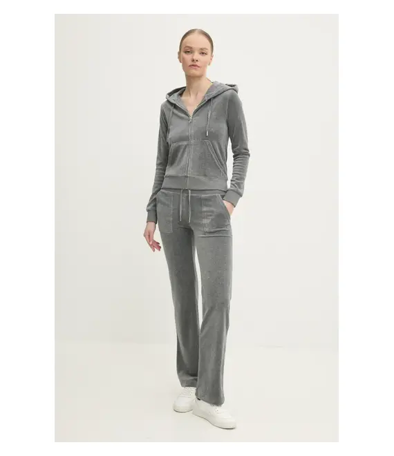 Βελούδινη μπλούζα Juicy Couture ROBERTSON CLASS χρώμα: γκρι, με κουκούλα, JCAP176