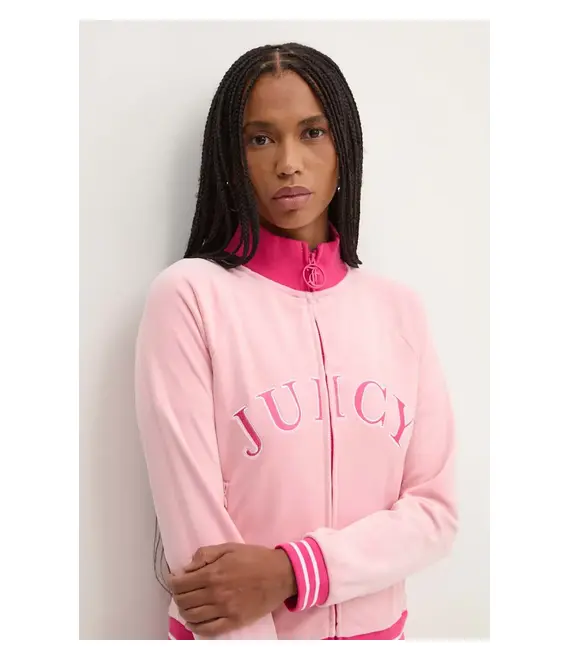 Βελούδινη μπλούζα Juicy Couture TANYA TRACKTOP χρώμα: ροζ, JCSCT224417