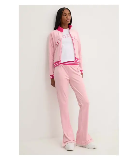 Βελούδινη μπλούζα Juicy Couture TANYA TRACKTOP χρώμα: ροζ, JCSCT224417