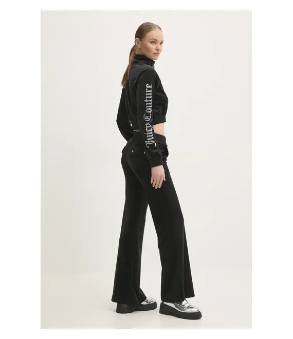 Βελούδινη μπλούζα Juicy Couture TASHA LOGO TRACKTOP χρώμα: μαύρο, JCWCT24305