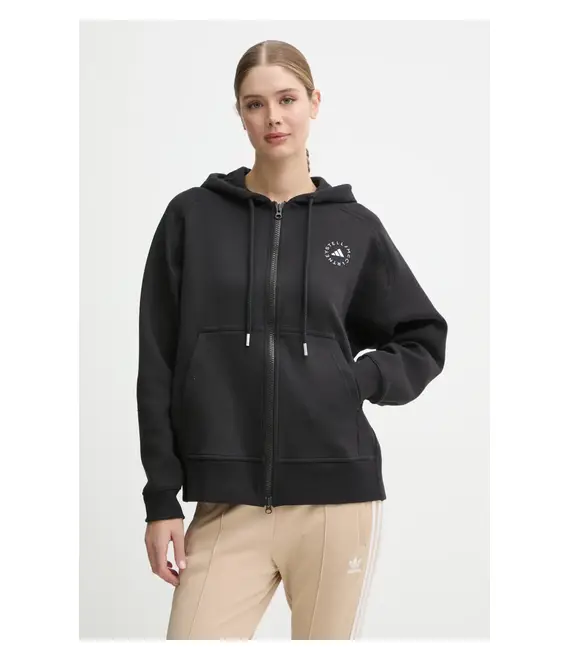 Μπλούζα adidas by Stella McCartney χρώμα: μαύρο, με κουκούλα, JF6337