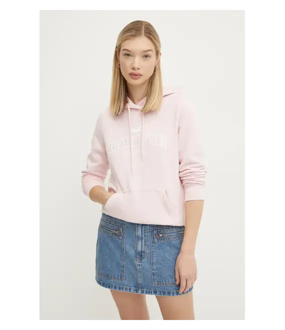 Μπλούζα Hollister Co. χρώμα: ροζ, με κουκούλα, KI352-4207