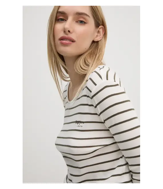 Βαμβακερή μπλούζα με μακριά μανίκια Pepe Jeans FINNA χρώμα: μπεζ, PL505937