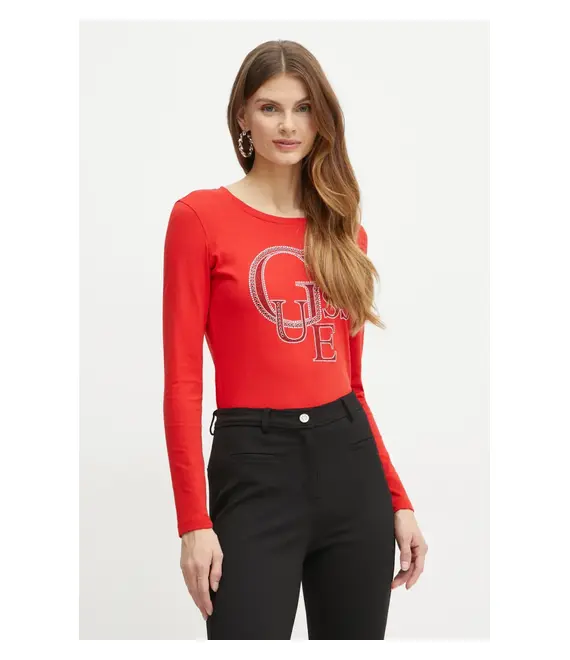 Βαμβακερή μπλούζα με μακριά μανίκια Guess χρώμα: κόκκινο, W4BI29 I3Z14