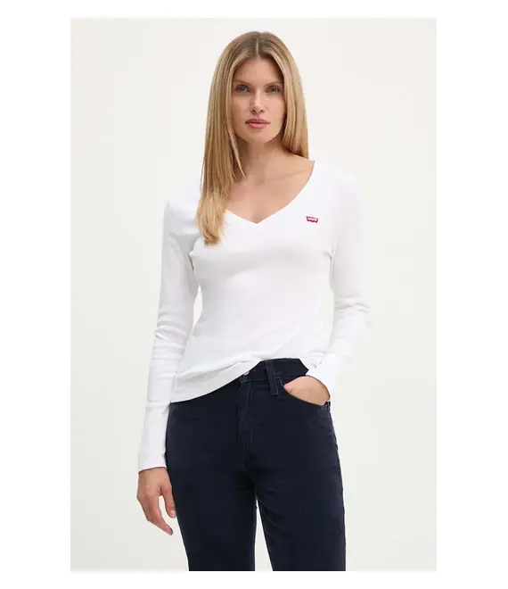 Βαμβακερή μπλούζα με μακριά μανίκια Levi's χρώμα: άσπρο, A9330