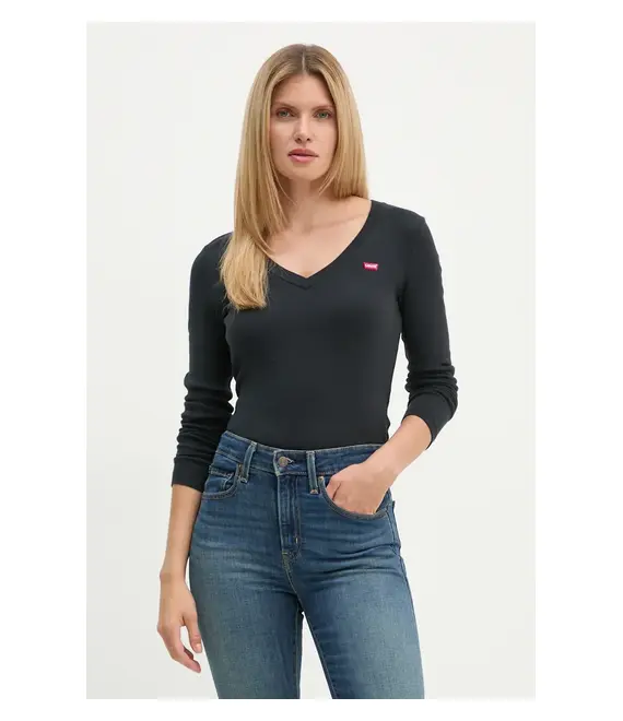 Βαμβακερή μπλούζα με μακριά μανίκια Levi's χρώμα: μαύρο, A9330
