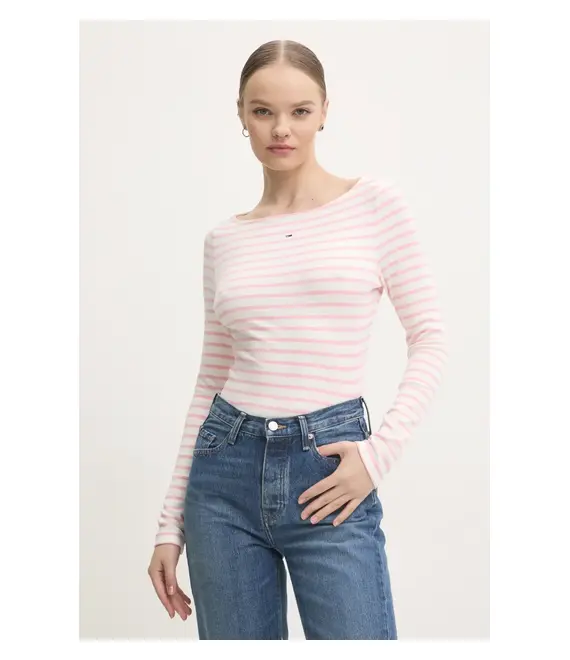 Longsleeve Tommy Jeans χρώμα: ροζ, DW0DW19817